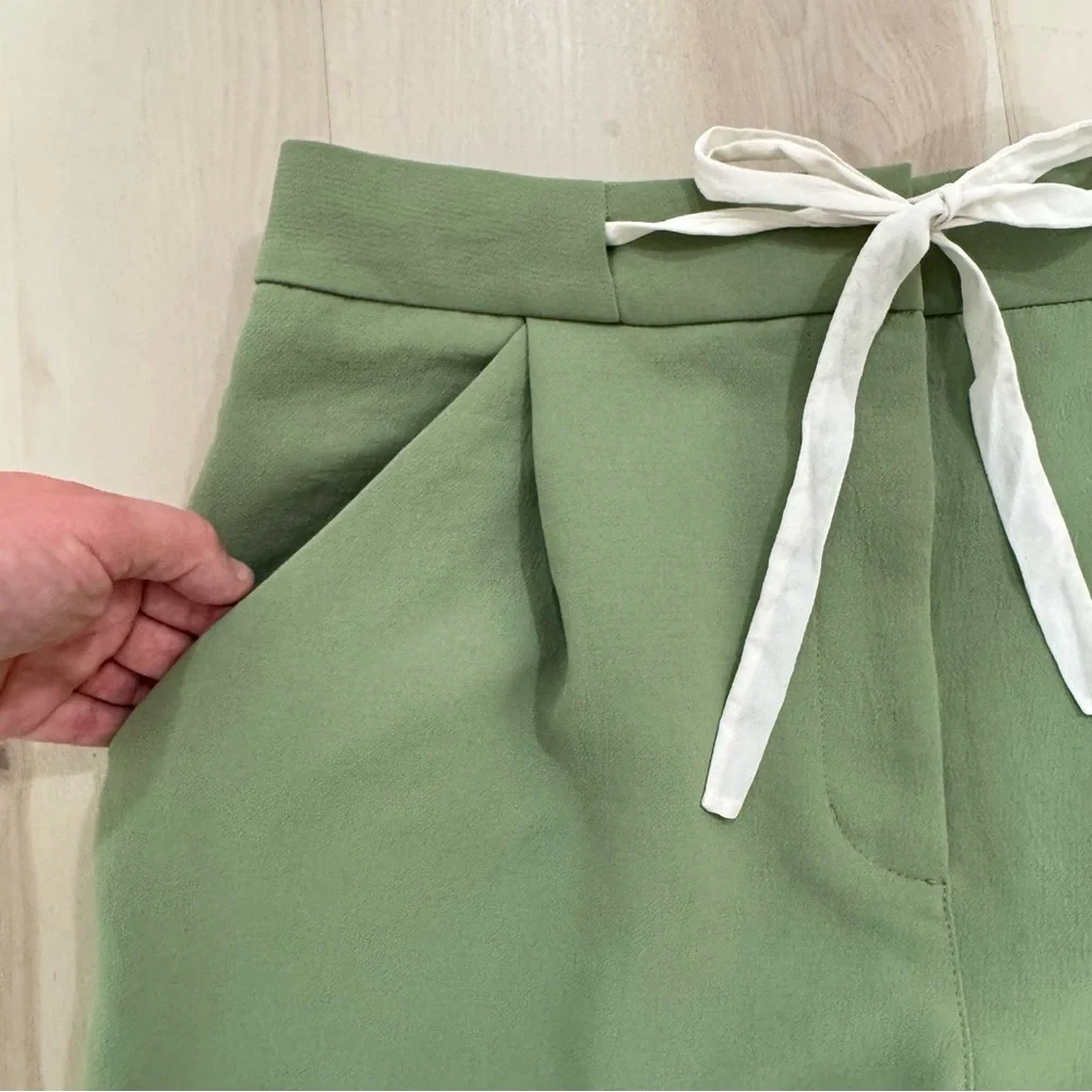Aritzia Wilfred Allant Cropped Pants Trouser Green Women's Small Crepe Polyester